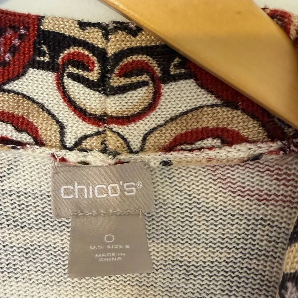 Chico’s Paisley Open Front Cardigan Women’s Size 0 Multicolor Boho Knit Sweater - Picture 6 of 10